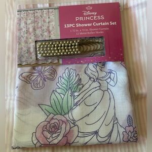 Disney Princess Floral Shower Curtain Set with Gold Hooks